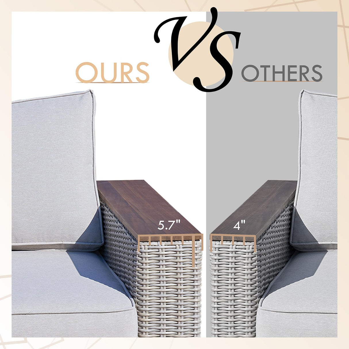 PaPaJet 6-Piece Patio Furniture Set, Wicker Patio Conversation Set with Solid Wood Armrests &Thick Legs, UV-Resistant Outdoor Sectional Sofa for Backyard, Porch, Garden(88"+63"+37") PaPaJet