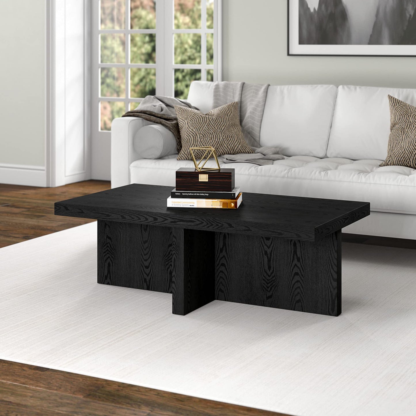 Henn&Hart Elna Coffee Table, 44" Wide, Black - WoodArtSupply