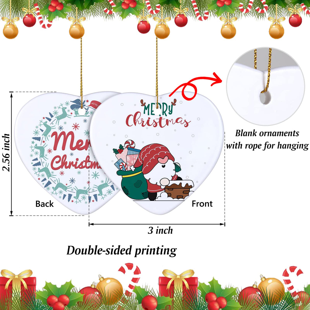 Sublimation Blanks Ceramic Ornament Christmas Tree Decor Heart Ornament DIY Unfinished Ceramic Christmas Hanging Ornaments 10pcs HooAMI