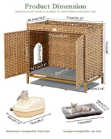 SETVSON Cat Litter Box Enclosure, Hidden Litter Box Furniture with Cat Litter Mat, Large Hidden Cat Litter Box Furniture, Handwoven Rattan Cat House with Metal Heightened Feet 30.3×18.3×28 Inches SETVSON