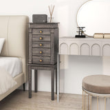 GOFLAME Standing Jewelry Armoire, Jewelry Storage Cabinet with Flip Top Makeup Mirror, 5 Drawers, 2 Side Doors, 8 Necklace Hooks, Solid Wood Legs, GOFLAME