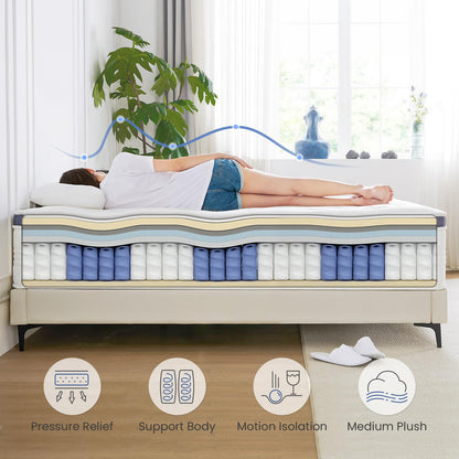 Dourxi King Size Mattress, 14 Inch King Mattress in a Box with Gel Memory Foam, Individually Pocketed Springs for Pressure Relief and Back Pain Relief-Plush