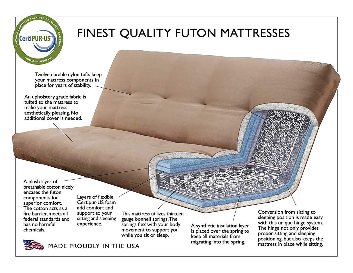 Kodiak Furniture Aspen Futon with Suede Fabric Mattress in Mocha/Black Kodiak Furniture