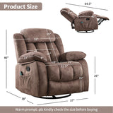 INZOY Rocker Recliner with Heat and Vibration, Manual Swivel Rocking Chair with Vibrating Massage, Comfy Padded Overstuffed Soft Fabric Heated Recliner (Brown) INZOY