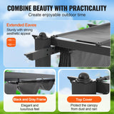 VEVOR 10'x10' Outdoor Retractable Pergola with Canopy, Aluminum Pergola with Retractable Canopy, Modern Pergola with Sun Shade Canopy for Patios, Gardens, Decks, Backyards (Gray) VEVOR