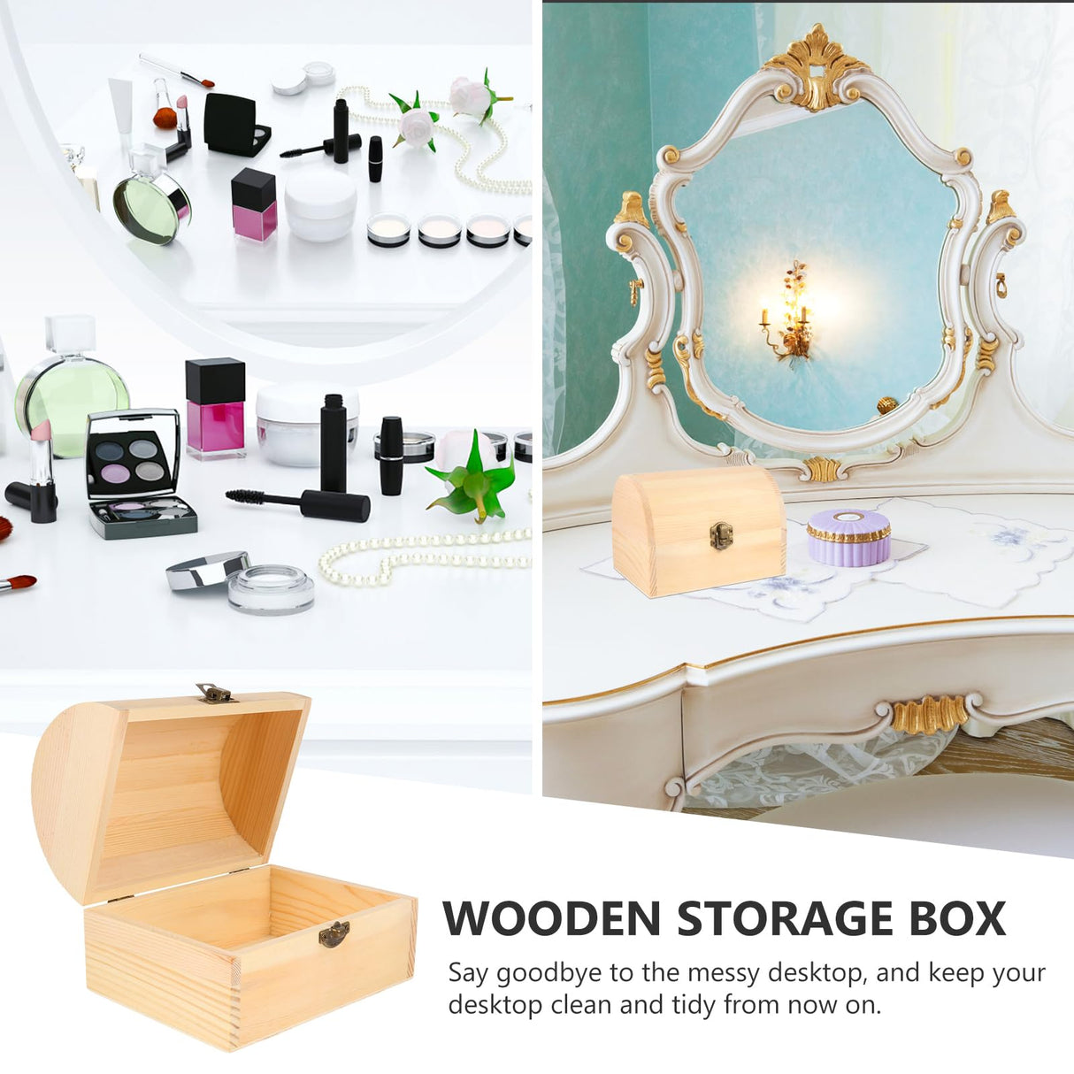 DOITOOL Unfinished Wooden Box with Hinged Lid - Unpainted Jewelry Box & Treasure Chest for Art & Jewelry Storage, 6.3 x 4.5 x 4.7 Inches DOITOOL