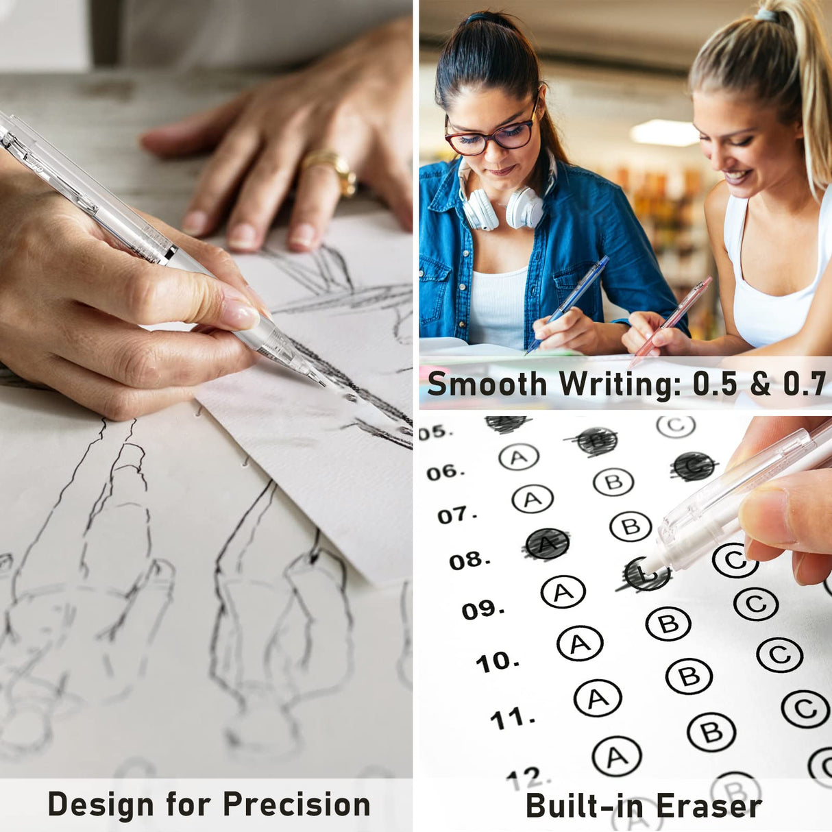 Four Candies Mechanical Pencil Set with Case, 6PCS Aesthetic Mechanical Pencils 0.5 & 0.7mm with 360PCS HB Lead Refills, 3PCS Erasers, 9PCS Eraser Refills for writing, drawing and sketching Four Candies