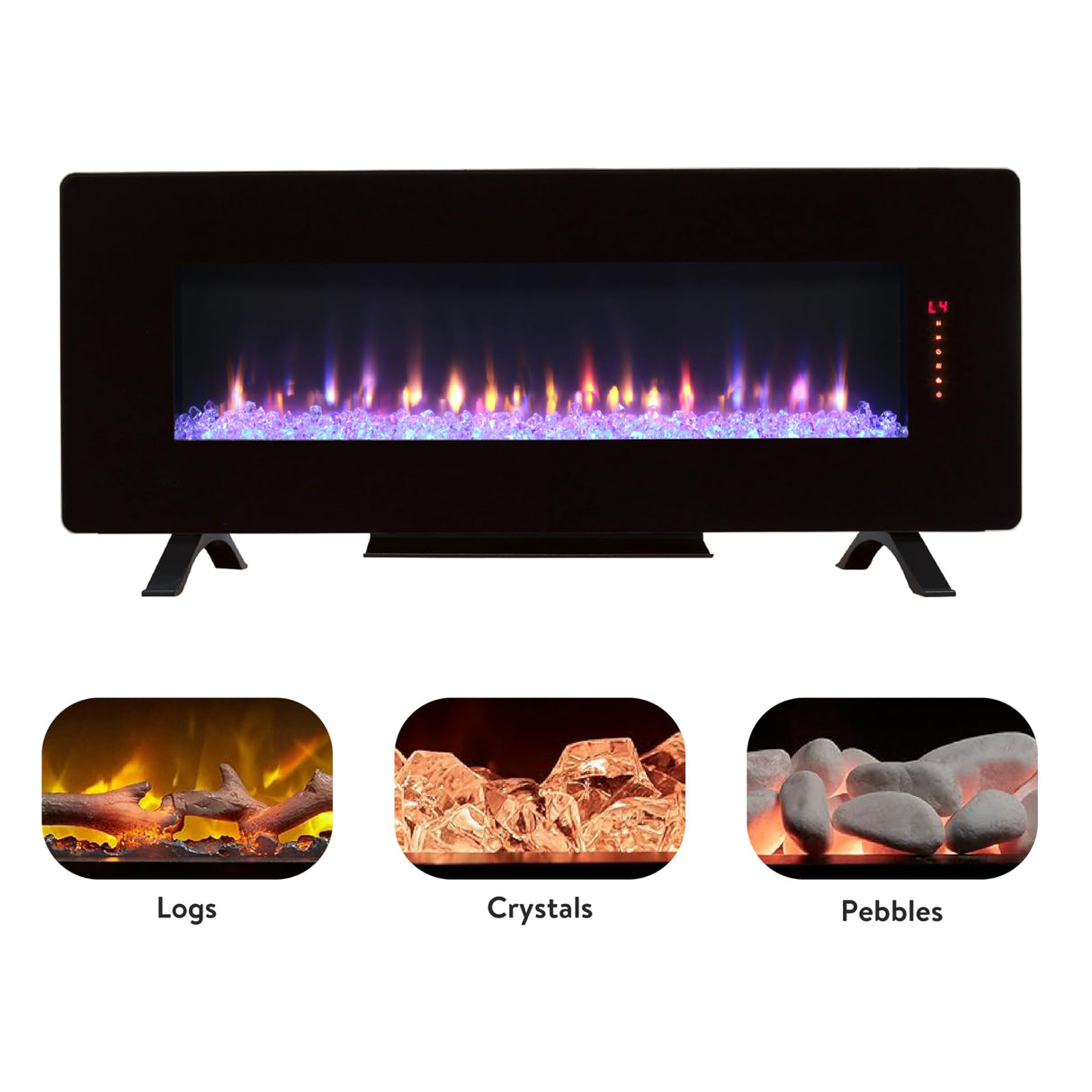 YIMUSTUK 48" Curved Electric Fireplace Heater, Front Wall Mounted/Table Top, W/Remote Control, Touch Screen, 4 Flame Colors and 8 Emberbeds Colors, Adjustable Brightness/Speed/Temperature/Timer YIMUSTUK