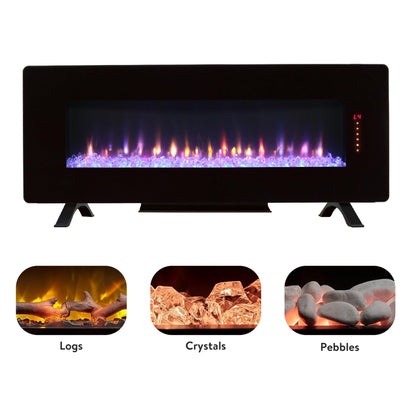 YIMUSTUK 48" Curved Electric Fireplace Heater, Front Wall Mounted/Table Top, W/Remote Control, Touch Screen, 4 Flame Colors and 8 Emberbeds Colors, Adjustable Brightness/Speed/Temperature/Timer