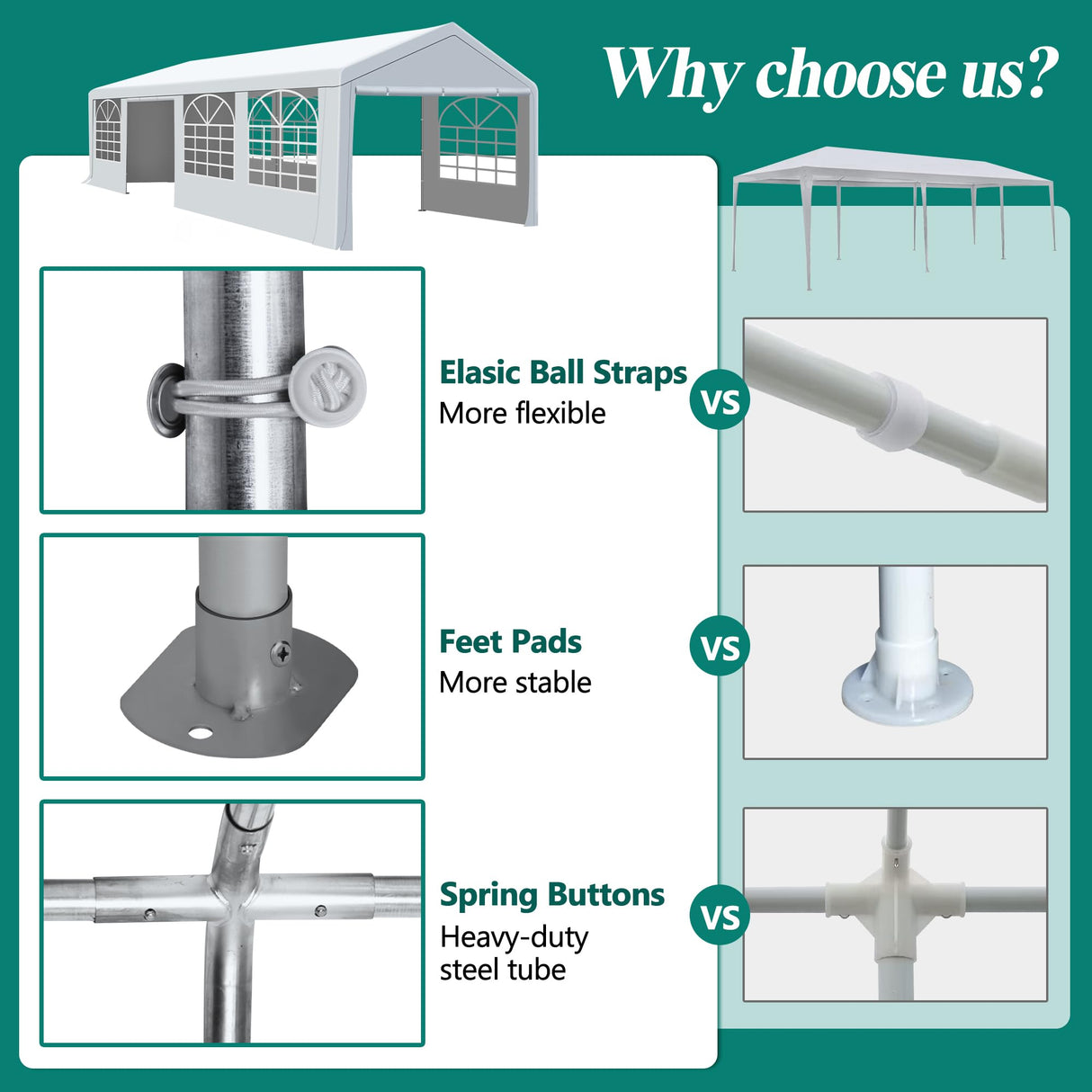 GARTOO 10' x 30' Canopy Party Tent & Carport - Heavy Duty Outdoor Wedding Gazebo with 4 Sand Bags, Event Shelter Canopy for Outdoor Event, Wedding, Birthday Party GARTOO