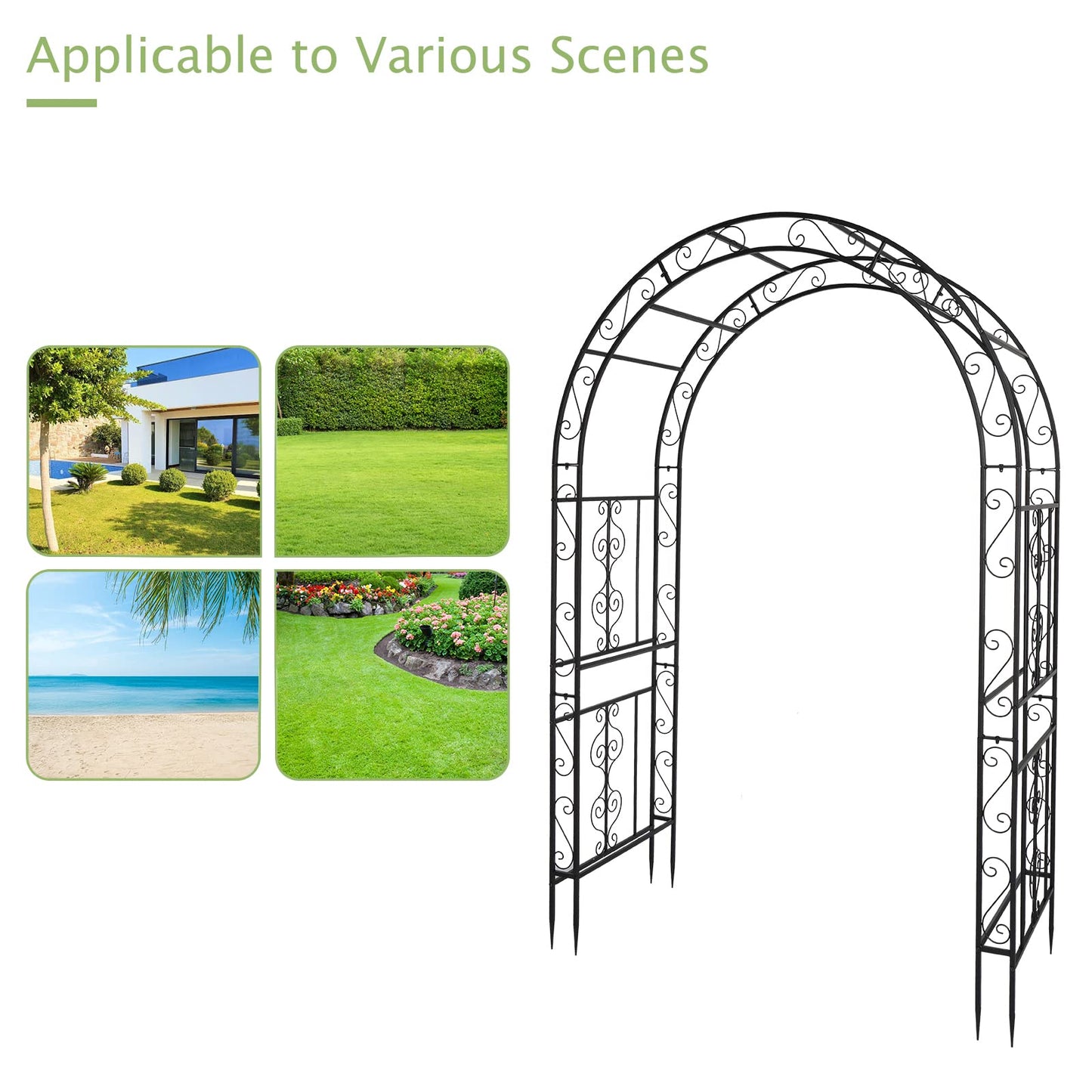 Outvita 7FT Garden Arch Arbor, Heavy Duty Metal Arbour Archway, Decorative Frame Stand Trellis with 7 Inch Ground Stakes for Wedding Ceremony Party Plant Climbing Rose Vines Lawn Courtyard Pa - WoodArtSupply