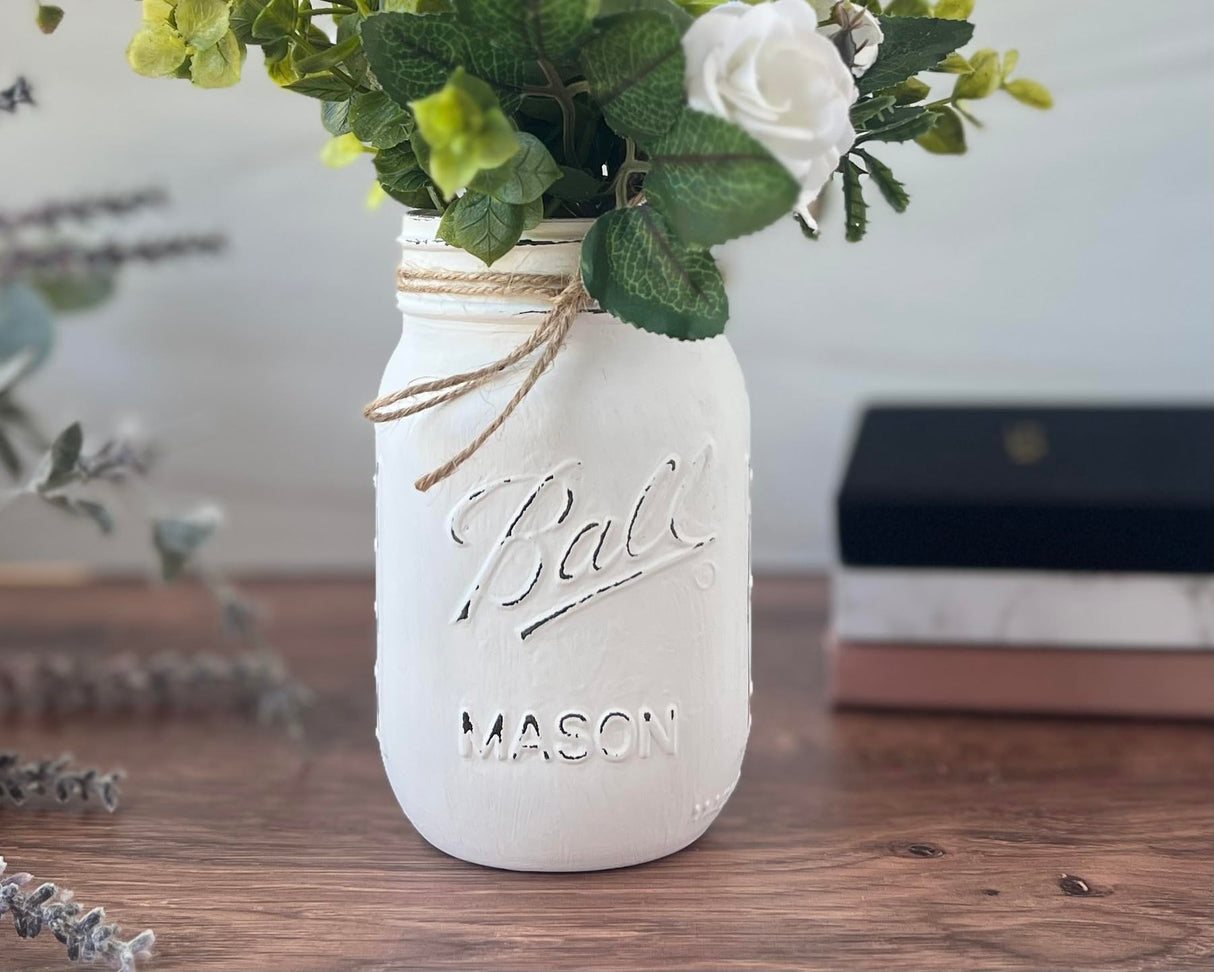 Painted Mason Jar Centerpieces for Tables, Rustic Mason Jars for Wedding Centerpieces Flowers, Choose Quantity & Color, Artificial Flowers are Optional, Rustic Bridal Shower Flower Centerpieces Boho Viva's Flower Shop