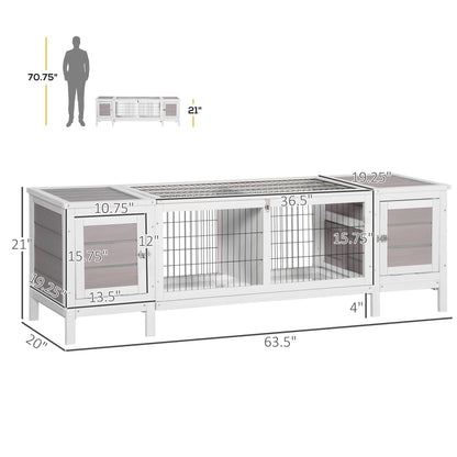 PawHut Rabbit Hutch, Bunny Cage, Guinea Pig House with Pull-Out Tray, and Divided Board for Indoor, White