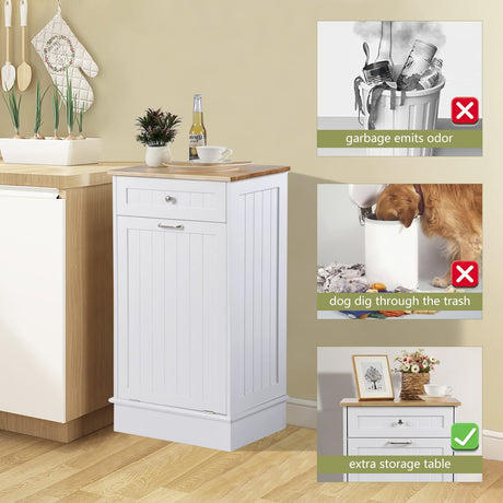 LOUVIXA Tilt Out Trash Bin Cabinet Dog Proof Trash Can Holder Kitchen Island with Garbage Bin or Tilt Out Laundry Hamper (White) LOUVIXA