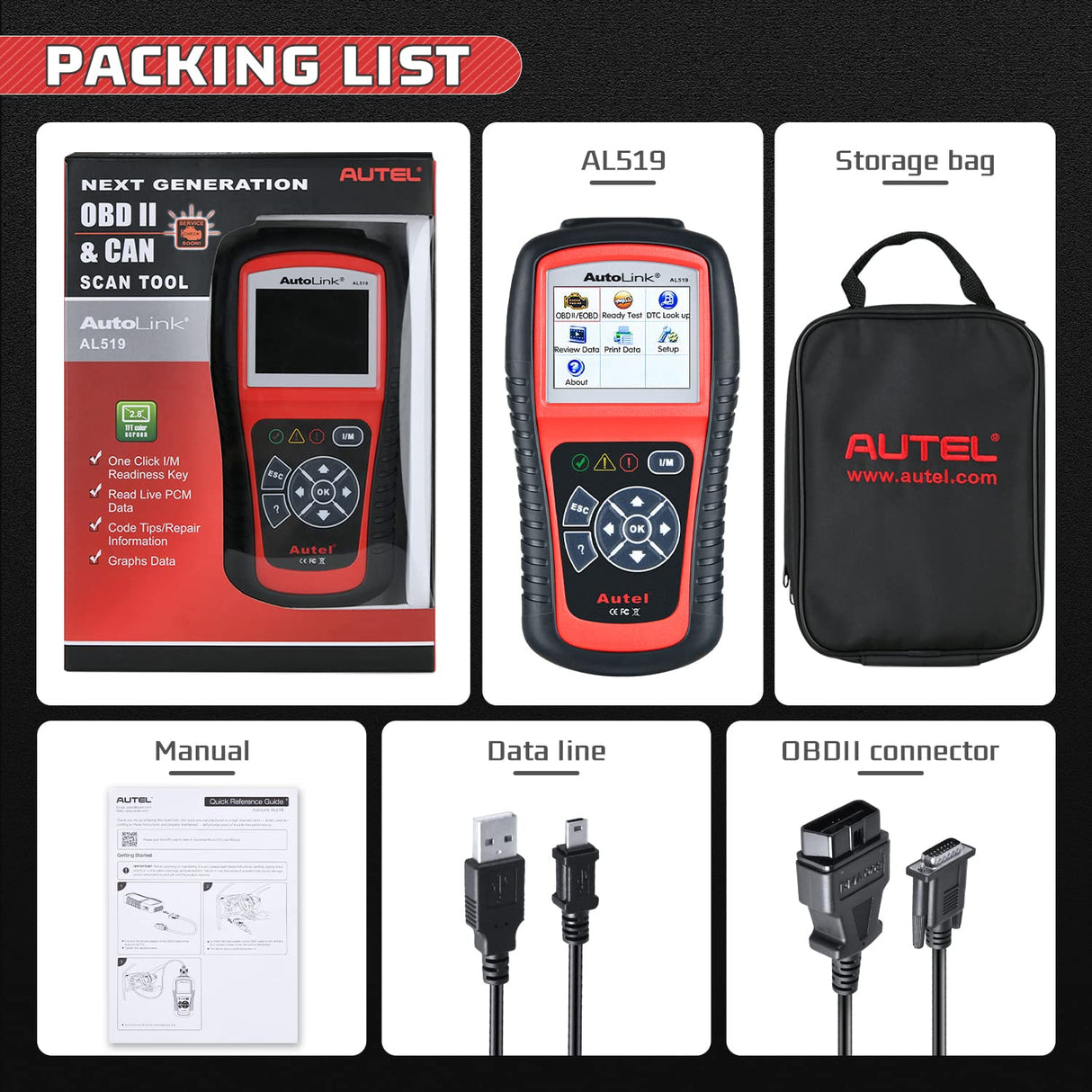 Autel AutoLink AL519 OBD2 Scanner Enhanced Mode 6 Car Diagnostic Tool Check Engine Code Reader CAN Scan Tool, Advanced Ver. of AL319 Autel