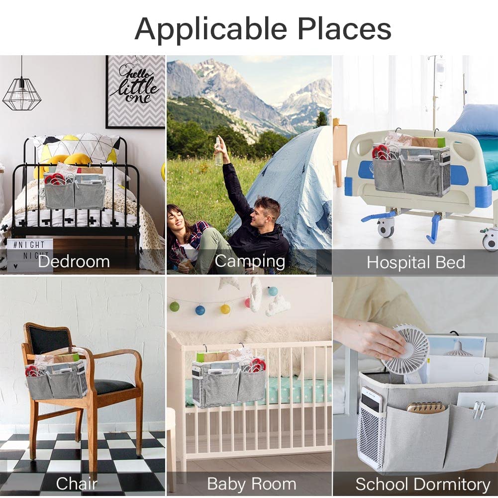 JSJSYO Bedside Storage Organizer Hanging Storage Basket Multi-function Organizer Caddy for Headboards Bed Rails Bunk Beds Hospital Bed Rooms Home College Dorm (lightgrey) WoodArtSupply