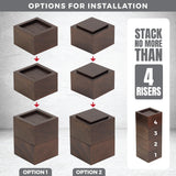 FASONLA Bed Risers (Set of 4) Furniture Risers Lifts Height 2", Oak Solid Wood Risers for Bed, Furniture, Table, Sofa, Chair Risers with Non-Slip Recessed Hole (4pcs-2" Hight-Walnut Color) FASONLA