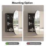 Mepplzian Oval Medicine Cabinet with Mirror for Bathroom,Bathroom Medicine Cabinet,Oval Mirror Cabinet Wall Mounted with 3 Storage,2 Doors,Black Mepplzian