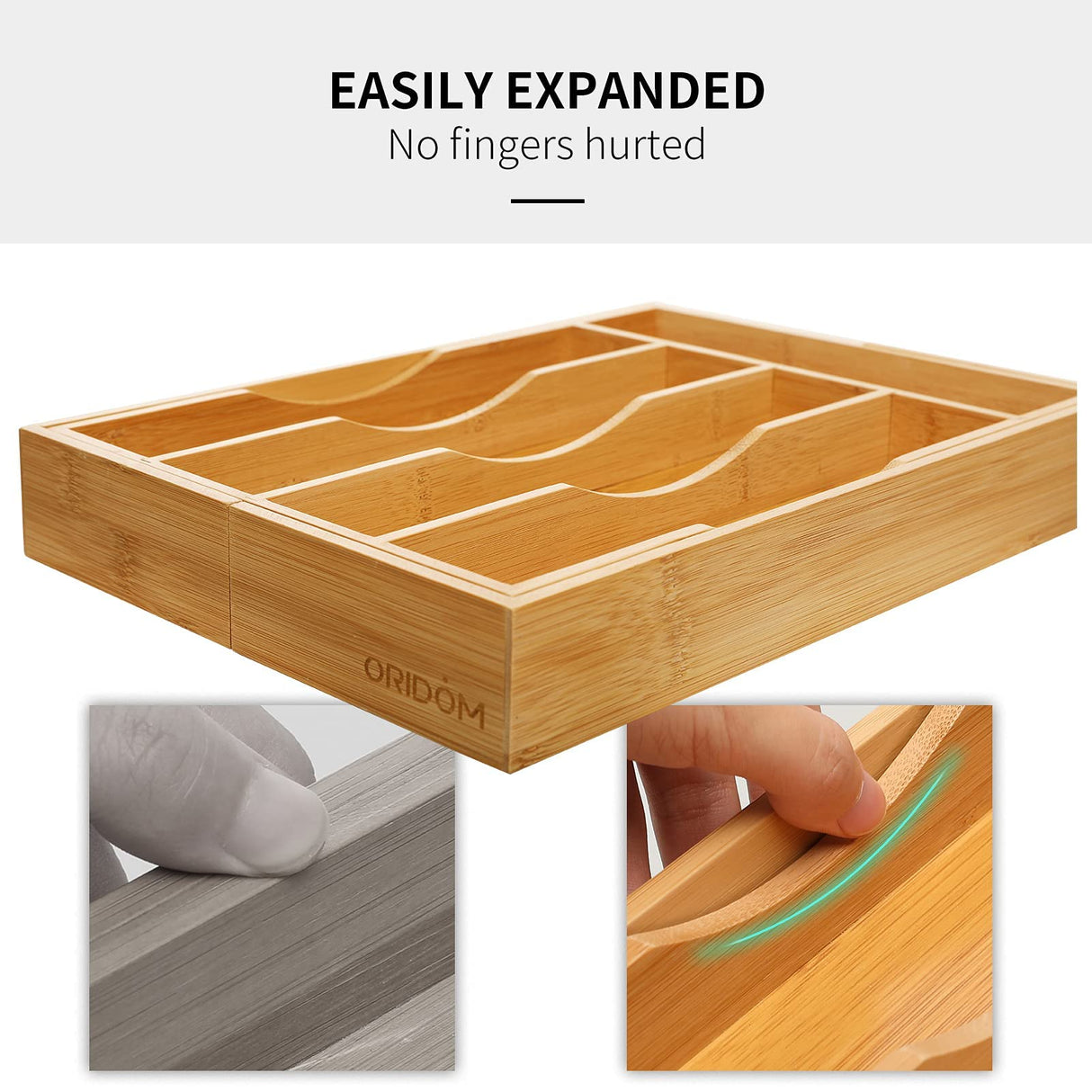 oridom Expandable Bamboo Kitchen Drawer Organizer for Cutlery and Utensils, Adjustable Bamboo Wood Cutlery Tray in Drawer for Flatware and Silverware in Kitchen, (Natural) oridom