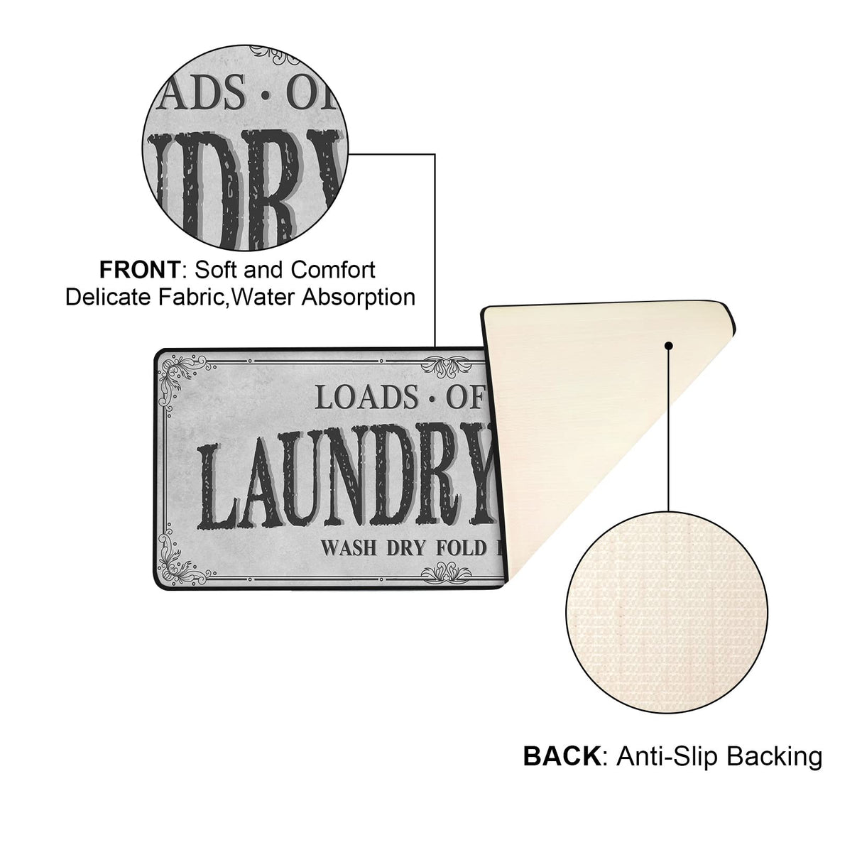 ROMAMIGO Grey Runner Rug, Farmhouse Kitchen Floor Mat, Non Slip Laundry Room Decor, Large (20 X 47 inch) ROMAMIGO