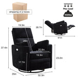 Recliner Swivel Glider Electric Rocking Chair with USB Port,Multifunction Upholstered Power Recliner Rocking Chair for Living Room Bedroom Nursery Adult with 2 Pillows(Black, Power-Driven) choairy
