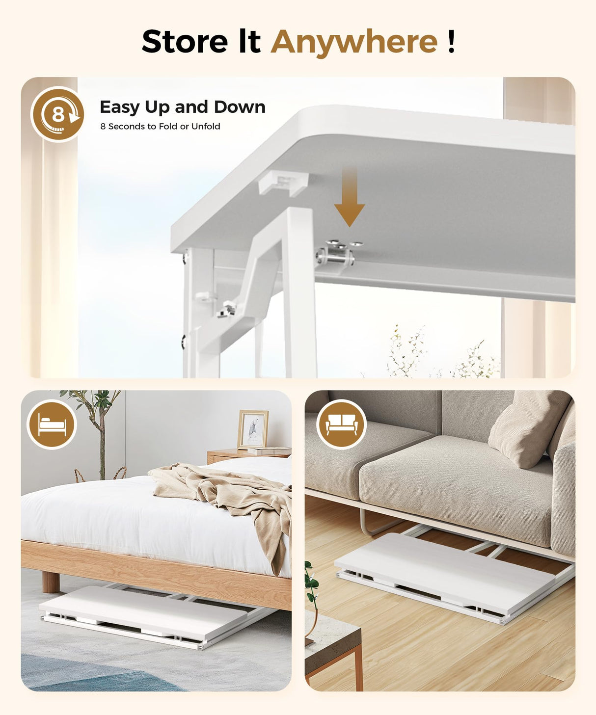 POLWKZU Folding Desk Small Foldable Desk for Small Space, 31.5 Inches Writing Computer Desk in Study, Home Office Foldable Office Desk for Bedroom, White POLWKZU