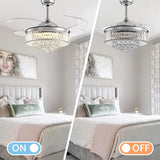 NOXARTE 48 Inch Crystal Chandelier Ceiling Fan with Light Fandelier Ceiling Fan with Light Retractable Blades Fan with Remote Control 48" Dimmable Fandelier for Bedroom Living Room NOXARTE