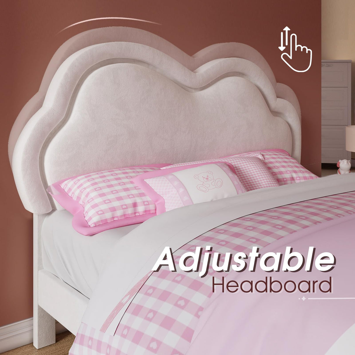 Jocisland LED Bed Frame Full Size Velvet Upholstered Platform Bed with Adjustable Cloud Headboard, No Box Spring Needed, Easy Assembly, Cream Jocisland