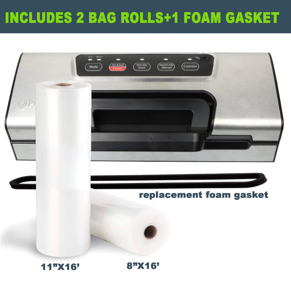 Potane Precision Vacuum Machine,Pro Food Sealer with Built-in Cutter and Bag Storage(Up to 20 Feet Length), Both Auto&Manual Options,2 Modes,Includes 2 Bag Rolls 11”x16’ and 8”x16’,Compact Design Potane