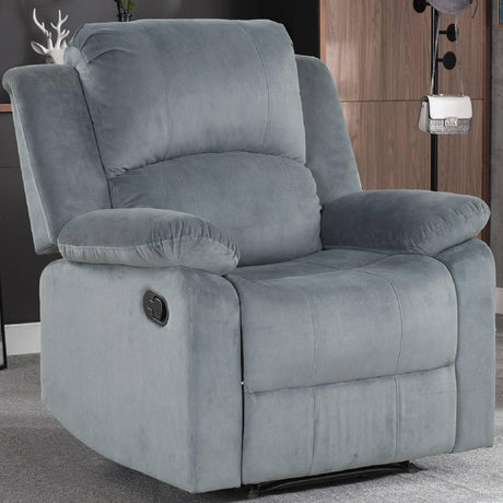 CANMOV Manual Recliner Chair, Soft Fabric Overstuffed Recliner Single Sofa Chair for Living Room, Heavy Duty and Safety Reclining Mechanism (Blue Grey) CANMOV