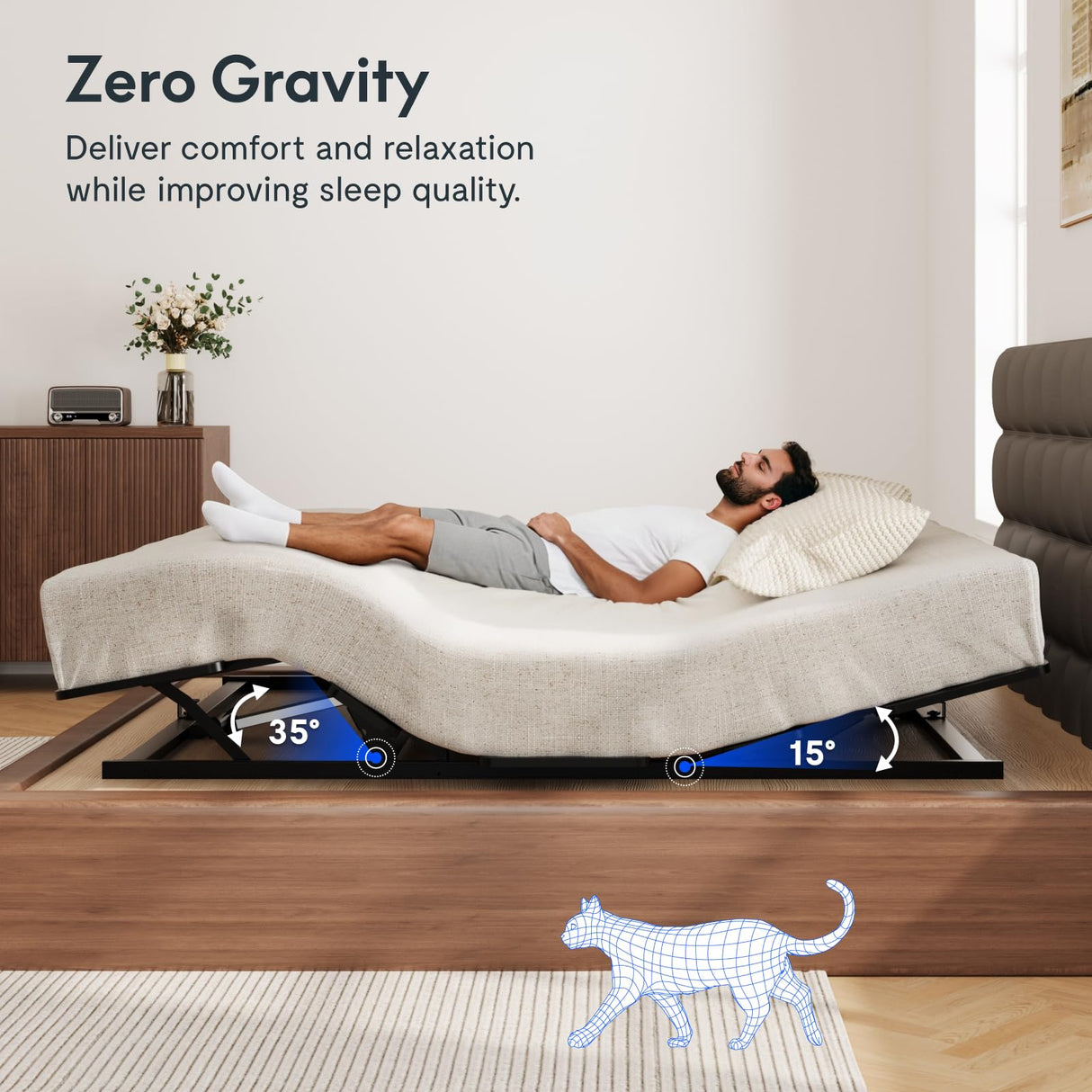FLEXISPOT King Size Adjustable Bed Frame Base, Zero Clearance, Independent Head & Foot Incline, Zero Gravity, Wireless Remote, 12’’ Legs, Easy Assemble, 5-Year Warranty, 750 lbs. FLEXISPOT