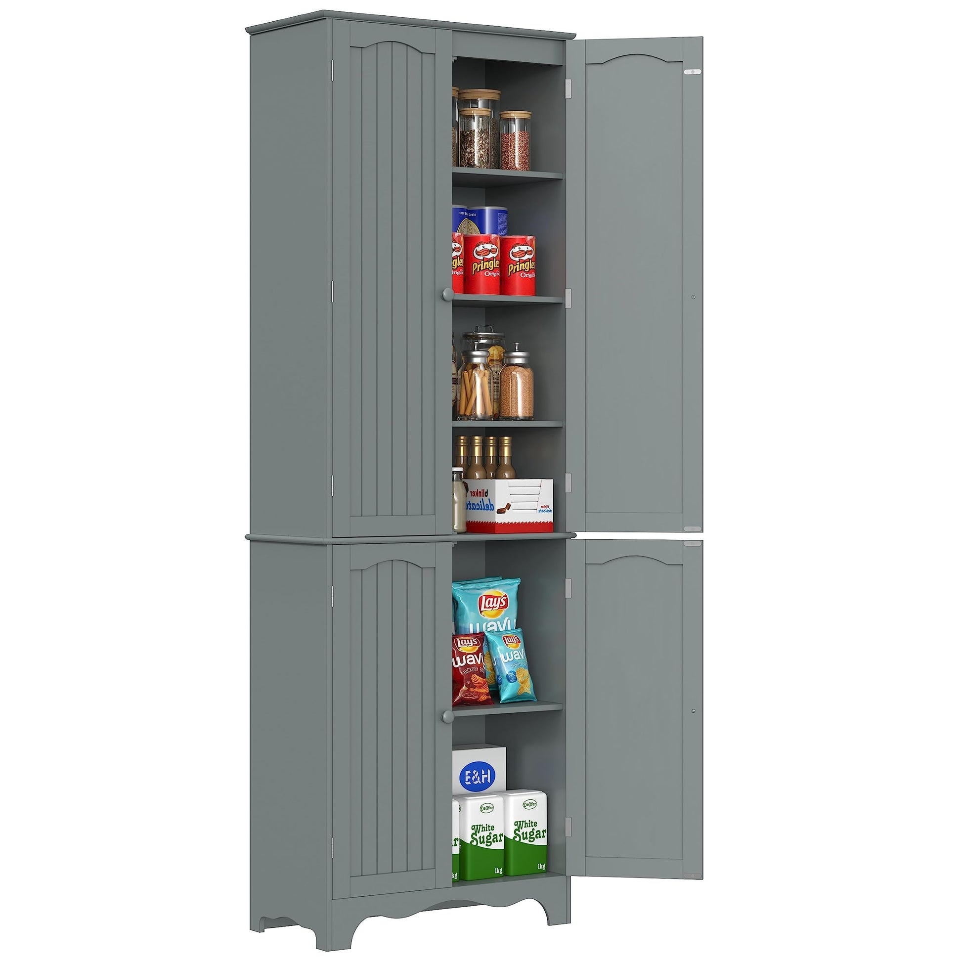 Function Home Tall Pantry Cabinet, Freestanding Storage Cabinet, Wooden Kitchen Pantry with 4 Doors and 5 Shelves, 72" Floor Cabinet Organizer for Kitchen Living Room Bathroom, Grey - WoodArtSupply