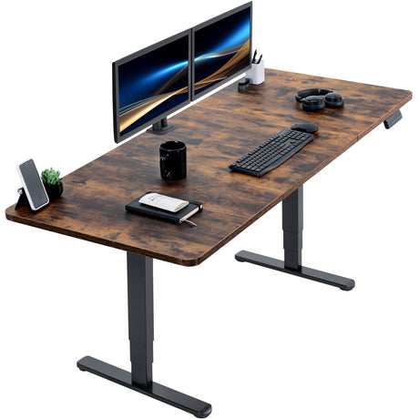 VIVO Electric Height Adjustable 71 x 30 inch Memory Stand Up Desk, Rustic Vintage Brown Table Top, Black Dual Motor Frame with Preset Controller, 2B Series, DESK-KIT-2B7N VIVO
