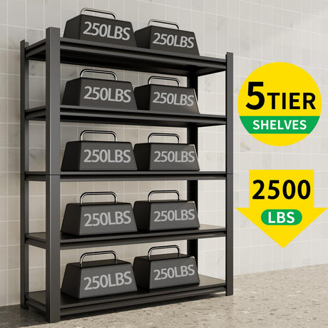 CBCNWR 72''H Garage Storage Shelves, 2500LBS Steel Heavy Duty Storage Shelves, Adjustable 5-Tier Metal Shelf Rack, Heavy Duty Shelving for Garage,Warehouse,Basement,Pantry–Black 35" W x15.7 D x72 H CBCNWR