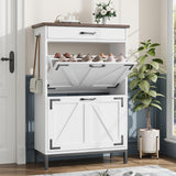 Shoe Cabinet Storage for Entryway Hidden Shoes Storage Cabinet with 2 Flip Drawers, Farmhouse Narrow Shoe Rack Cabinet Slim Free Standing Shoe Organizer Cabinet for Door Entry, Foyer, Hallway, White Jocoevol