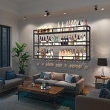 Modern Wine Rack Wall Mounted With Glass Holder,3-Tier Bar Liquor Shelf,Black,Metal Large Capacity Hanging Wine Storage Racks,Iron Floating Bar Shelves For Liquor Bottles,For Kitchen Dining Room AKOGG