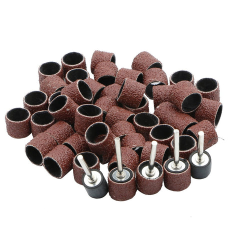 50pcs Sanding Drum Bands 40 Grit with 5pcs Sanding Mandrel Kit Rotary Nail Drill Tool 1/2 Inch Newzoll