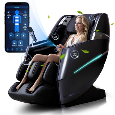HealthRelife 4D Massage Chair Full Body Zero Gravity Recliner - 55“ SL-Track,20 Auto Modes,11 Massage Technique,40 Airbags Massage,with Yoga Stretch,APP Control,Negative Oxygen lons (Black)