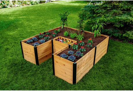 Vita Mezza 6 Foot x 6 Foot Cedar Wood Keyhole Garden with Composting Basket, Black Aluminum Posts, FSC, Golden Brown, Woodgrain, VT17707 Vita