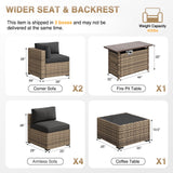 Aoxun Patio Furniture Sets, 8-Piece Outdoor Patio Furniture with 44'' Propane Gas Firepit Table, Wicker Outdoor Conversation Set Sectional Sofa for Backyard, Poolside, Garden (Black Cushion) Aoxun