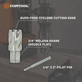 CORTOOL Annular Cutters 1/2 Cutting Diameter 3/4 Inch Weldon Shank Two-Flat, 1 Cutting Depth Inch HSS M2 Slugger Bits for Mag Drill Press with Pilot Pin Cortool