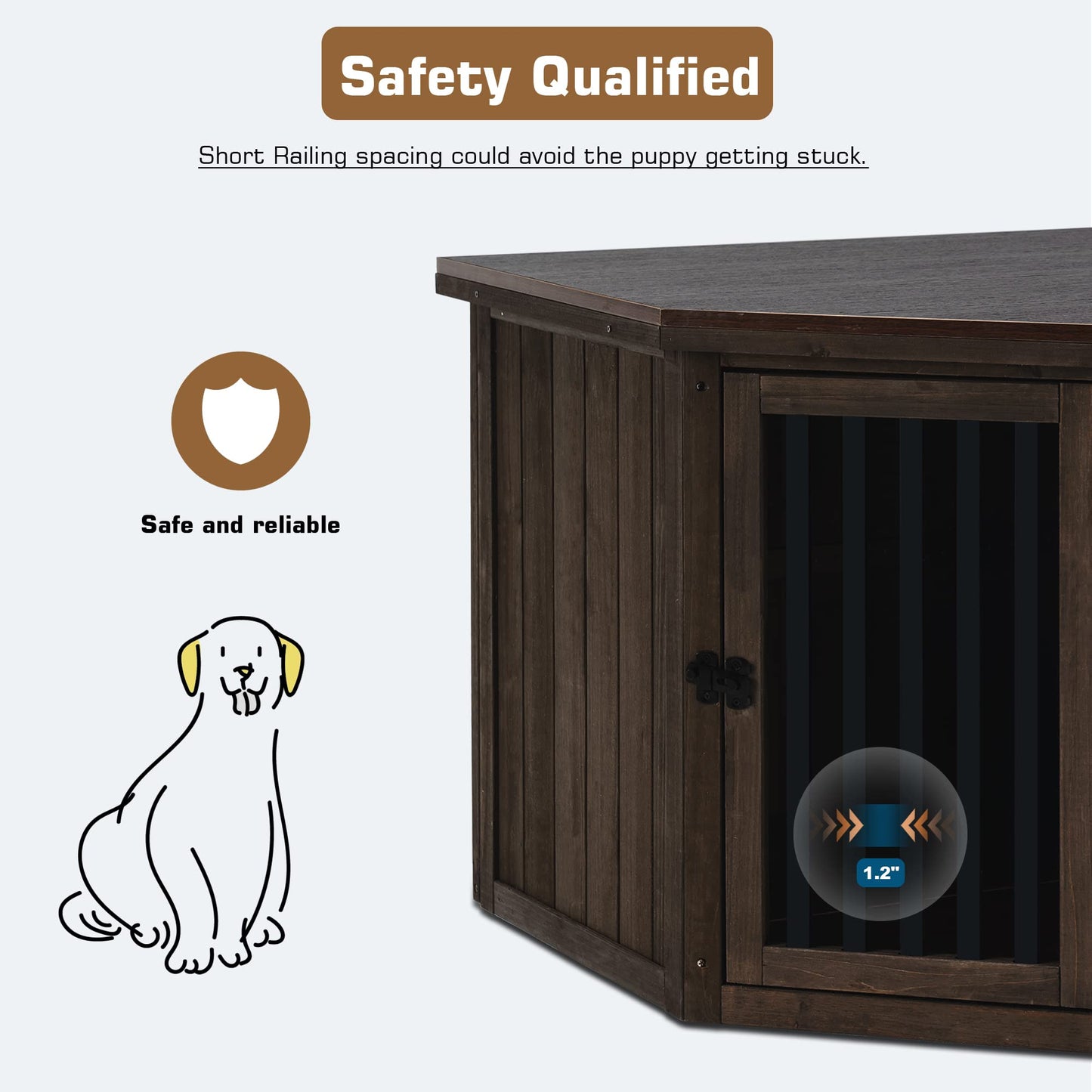 MCombo Furniture Corner Dog Crate, End Table Dog Kennel with Door, Wooden Dog House, Pet Crate Indoor Use 1578 (Medium, Brown)