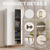 NOVAMAISON Storage Cabinet Set of 2, 69” Tall Storage Cabinet with Doors and Shelves, Freestanding Kitchen Pantry with Gold Handles and Legs, White NOVAMAISON