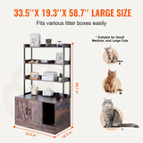 VEVOR Cat Litter Box Enclosure, Hidden Litter Box Furniture with 3 Storage Shelves, Wooden Cat Washroom Indoor, Large Cat House Cabinet Hidden Fit Most Litter Box, 33.5"L x 19.3"W x 58.7"H, Dark Brown VEVOR