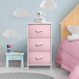Sorbus Nightstand with 3 Drawers - Bedside Furniture & Accent End Table Chest for Home, Bedroom Accessories, Office, College Dorm, Steel Frame, Wood Top, Pastel Fabric Bins (Pink) Sorbus