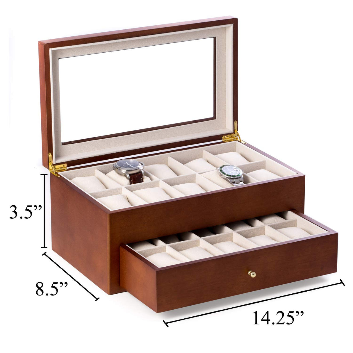 Bey-Berk Custom Personalized Watch Box Organizer - 20 Slot Luxury Solid Wood Designer Display, Large Watch Slots (Brown) Bey-Berk