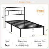 Kujielan 12 inches Twin Size Bed Frame with Minimalist headboard,Metal Platform Base with Strong Metal Slats,Mattress Foundation for Under Bed Storage,Easy Assembly,Black Kujielan