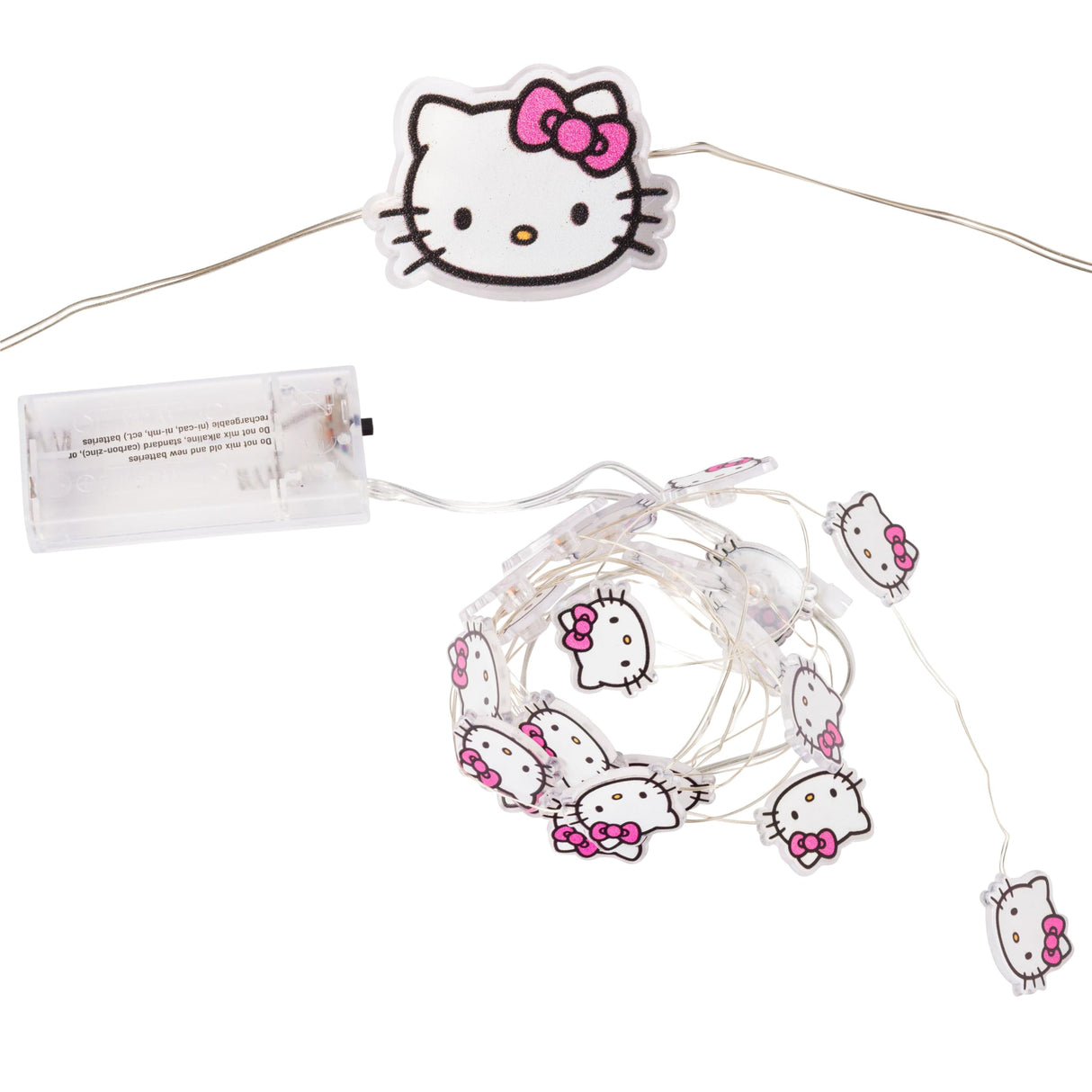 Silver Buffalo Hello Kitty Face with Pink Bow 20ct Decorative String Lights, 7 Feet Long, Battery Powered, Warm White LED Silver Buffalo