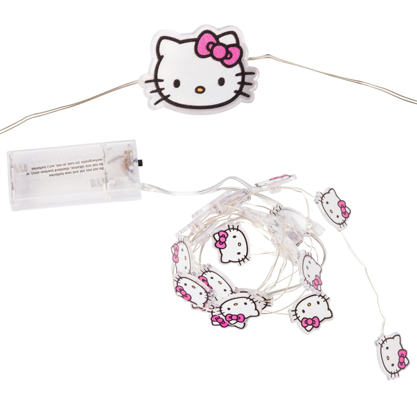 Silver Buffalo Hello Kitty Face with Pink Bow 20ct Decorative String Lights, 7 Feet Long, Battery Powered, Warm White LED