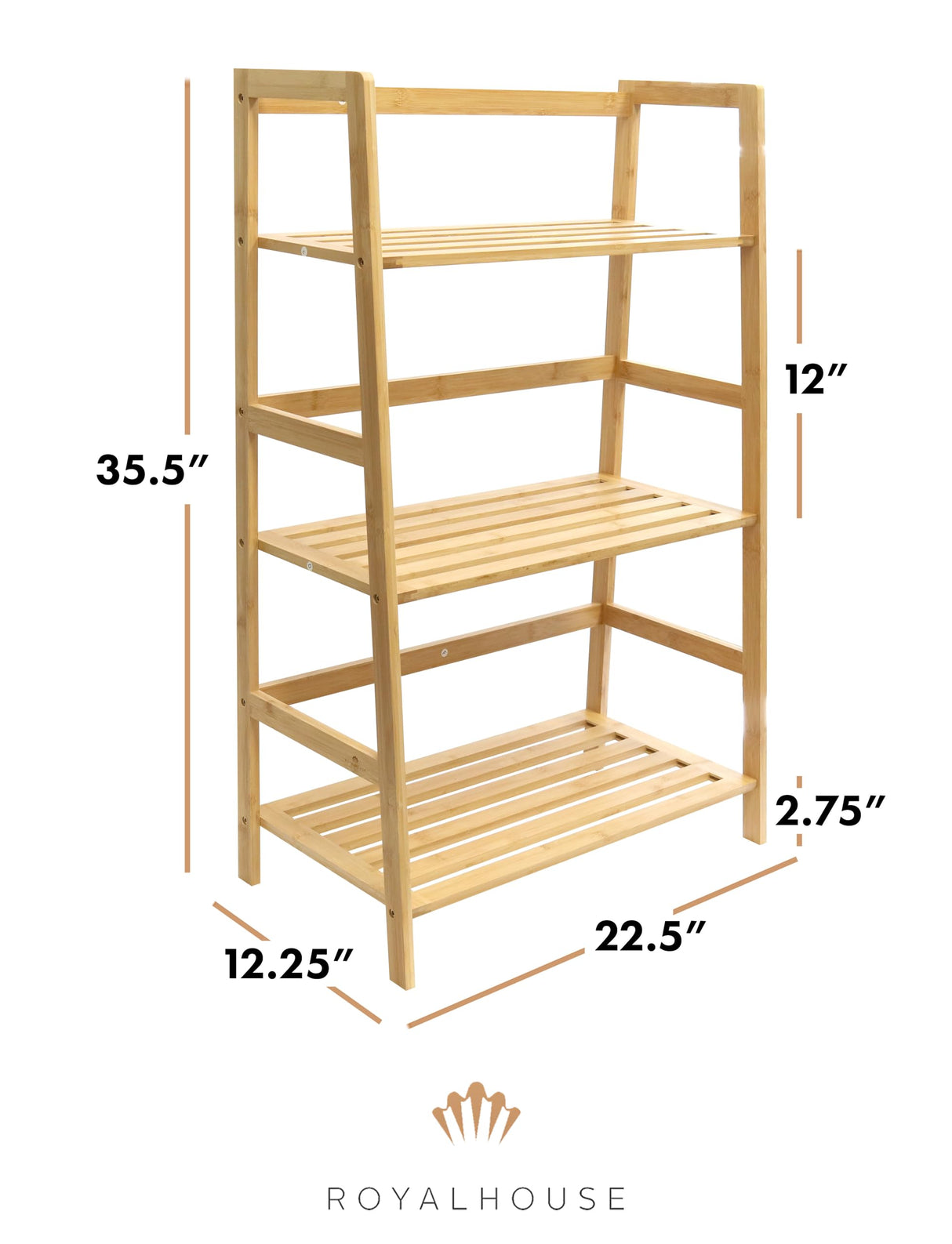 RoyalHouse Bamboo 3-Tier Bookcase, Storage Rack, Plants Stand Display Shelf, Perfect Multi-Functional Book Shelf and Storage Rack for Living Room, Bedroom, Kitchen, Office RoyalHouse
